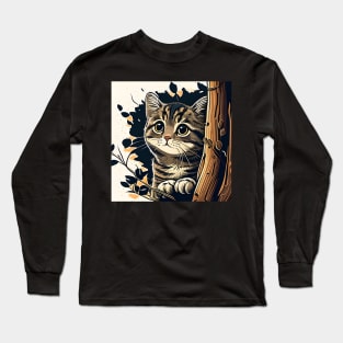 Cat Fall Autumn Leaf Tree Funny Cat Lovers Gifts Long Sleeve T-Shirt